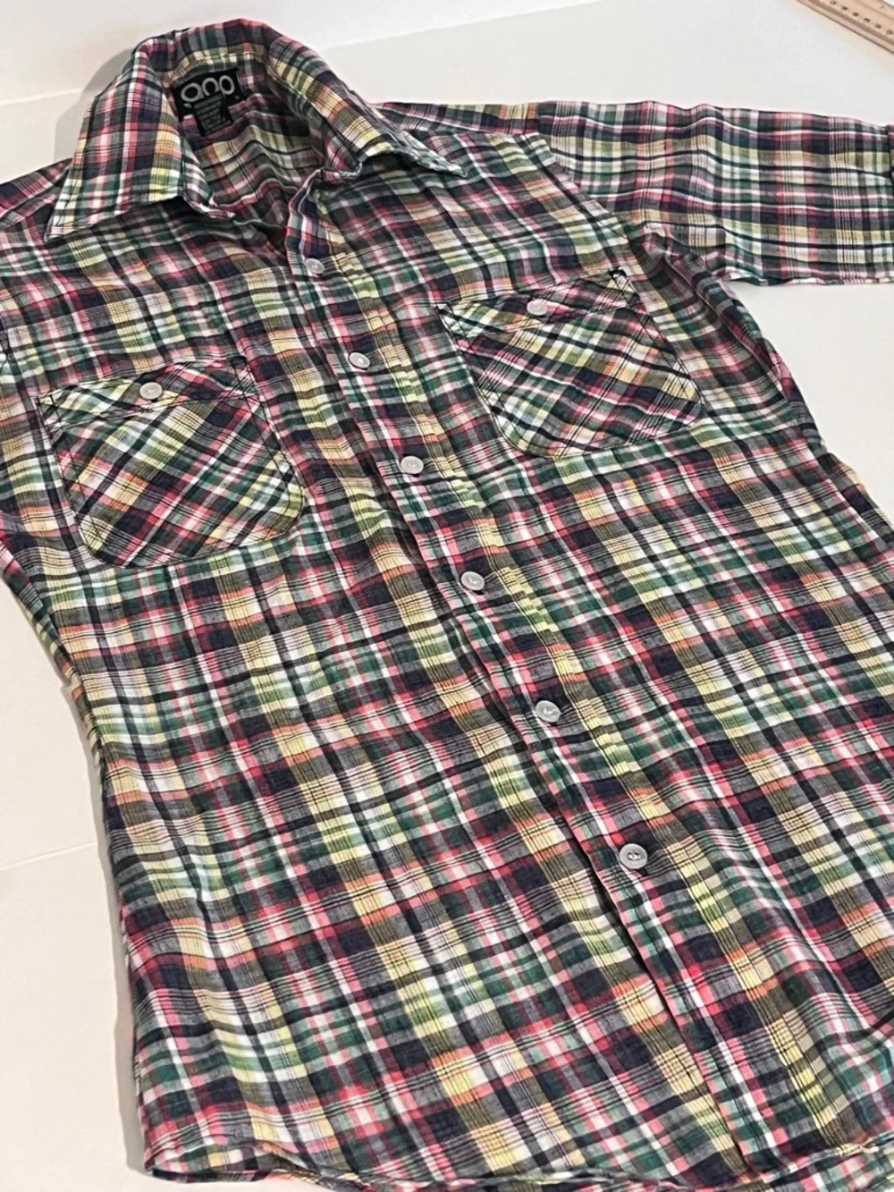 Vintage 70s GAP Multicolor Plaid Button-Down Shirt Womens Butterfly Collar - Picture 3 of 12
